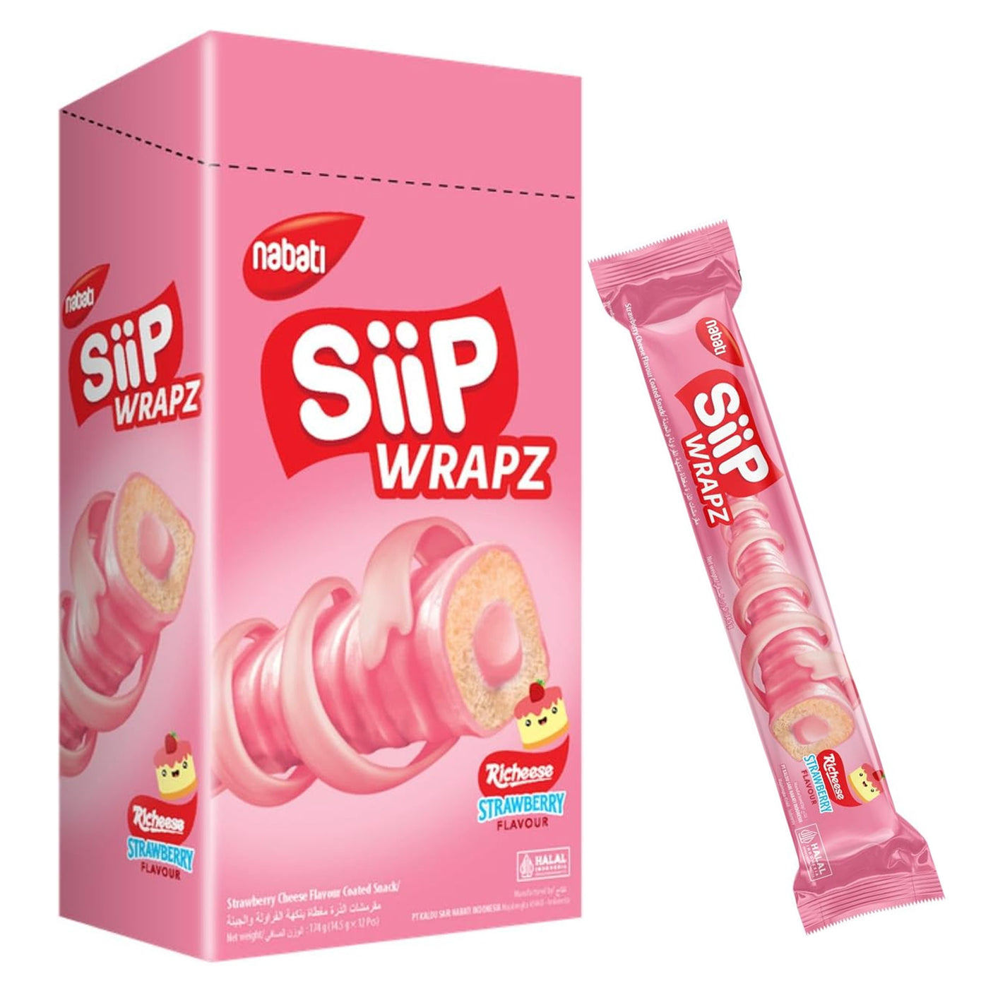 Nabati Siip Wrapz Richeese Strawberry Flavour - 14.5g × 12Pcs (174g)