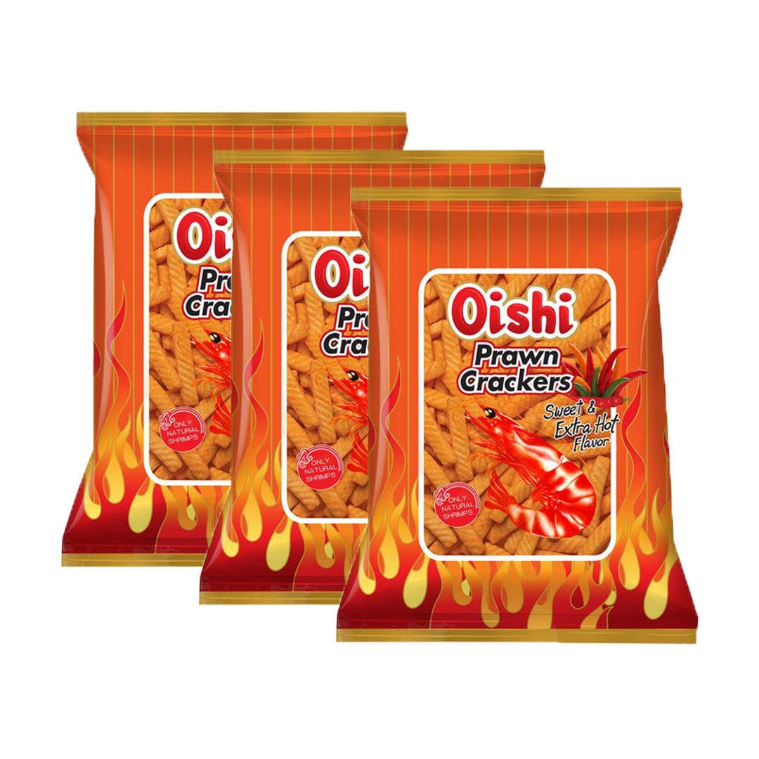Oishi Prawn Crackers Sweet & Extra Hot Flavor - 90g (2+1) Offer
