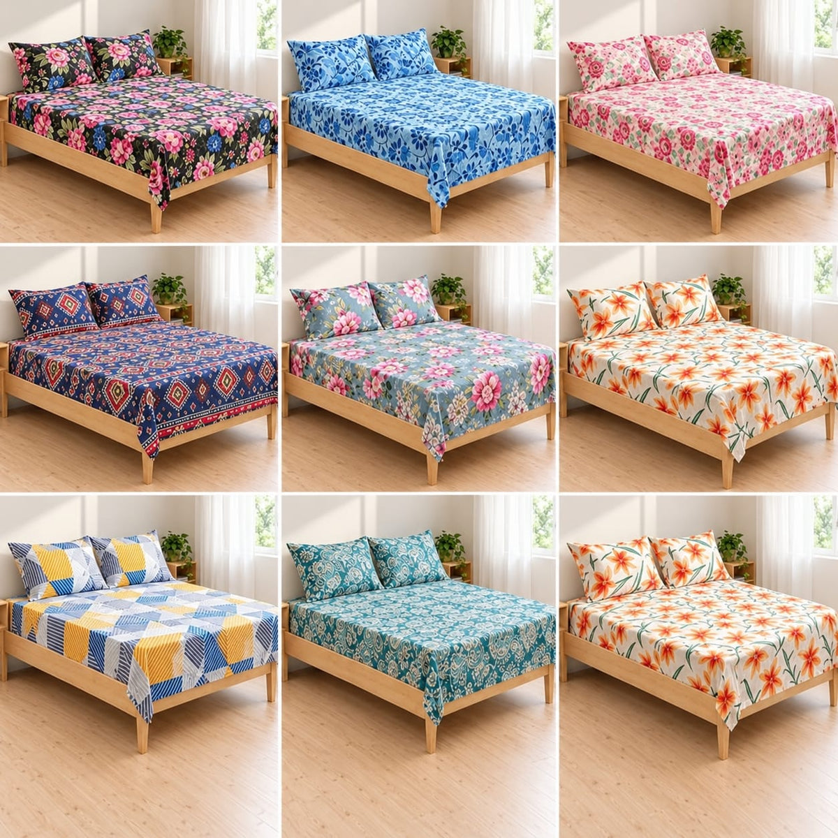 Active Double Flat Bed Sheet With Two Pillow Cover - 230 x 250 CM (ASSORTED COLOR)