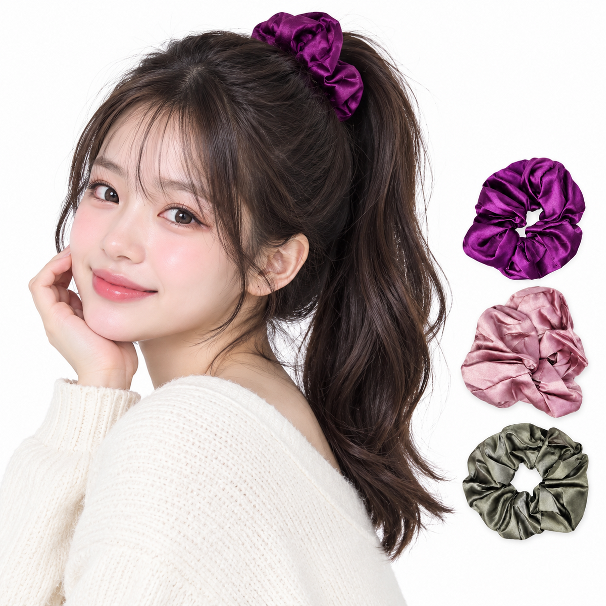 Premium Satin Scrunchies For Women - 12 Pcs
