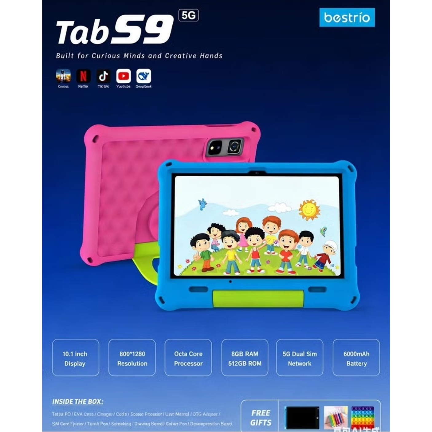 Bestrio 5G Kids Smart Tablet 8GB RAM + 512GB ROM - Tab S9