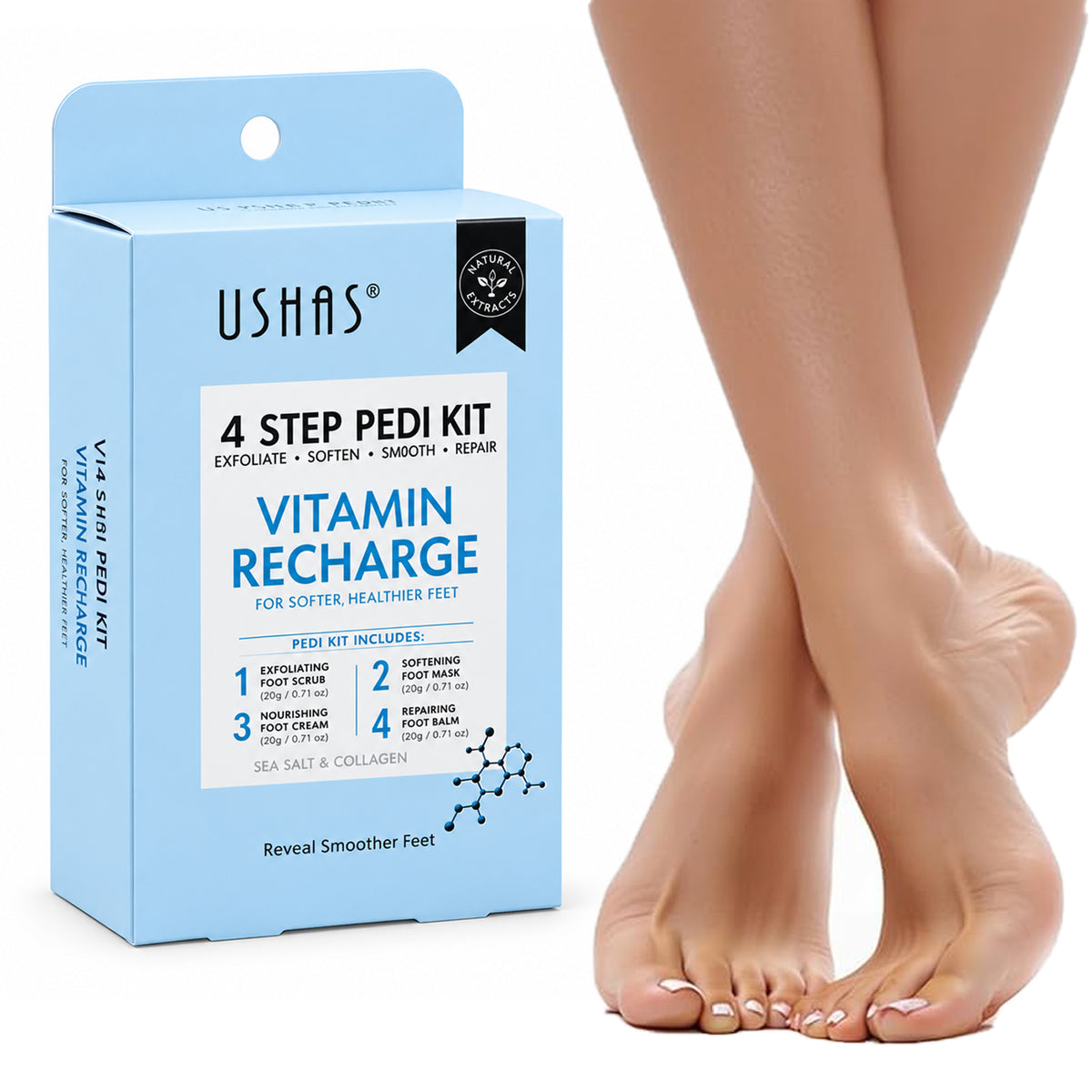 Ushas Vitamin Recharge 4 Step Pedi Kit - 4 Pcs × 20 g