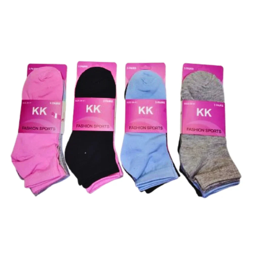 Multicolored Low-Cut Ankle Socks - 3 Pairs (D-2568)
