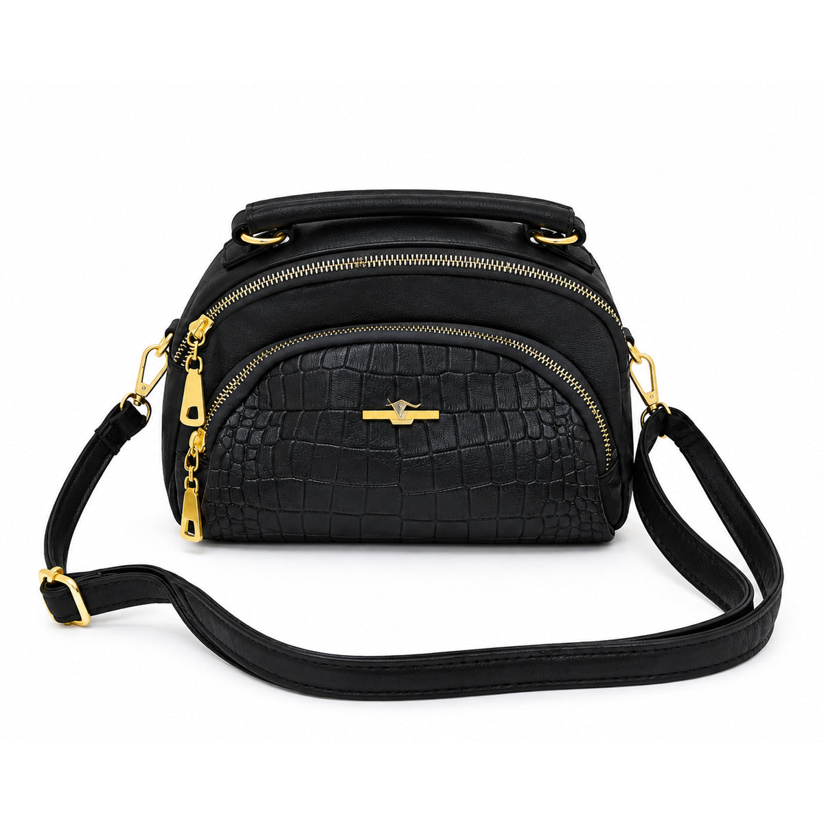 Crocodile Texture Multi-Compartment Crossbody Handbag - 33858