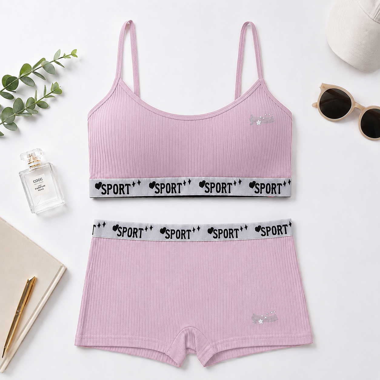 Ribbed Cotton Training Sports Bra & Shorts Set - MT502
