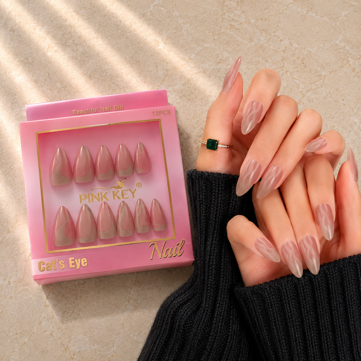 Pink Key High-End Wearable Nail Art #01 - PK24091 (12 Pcs)