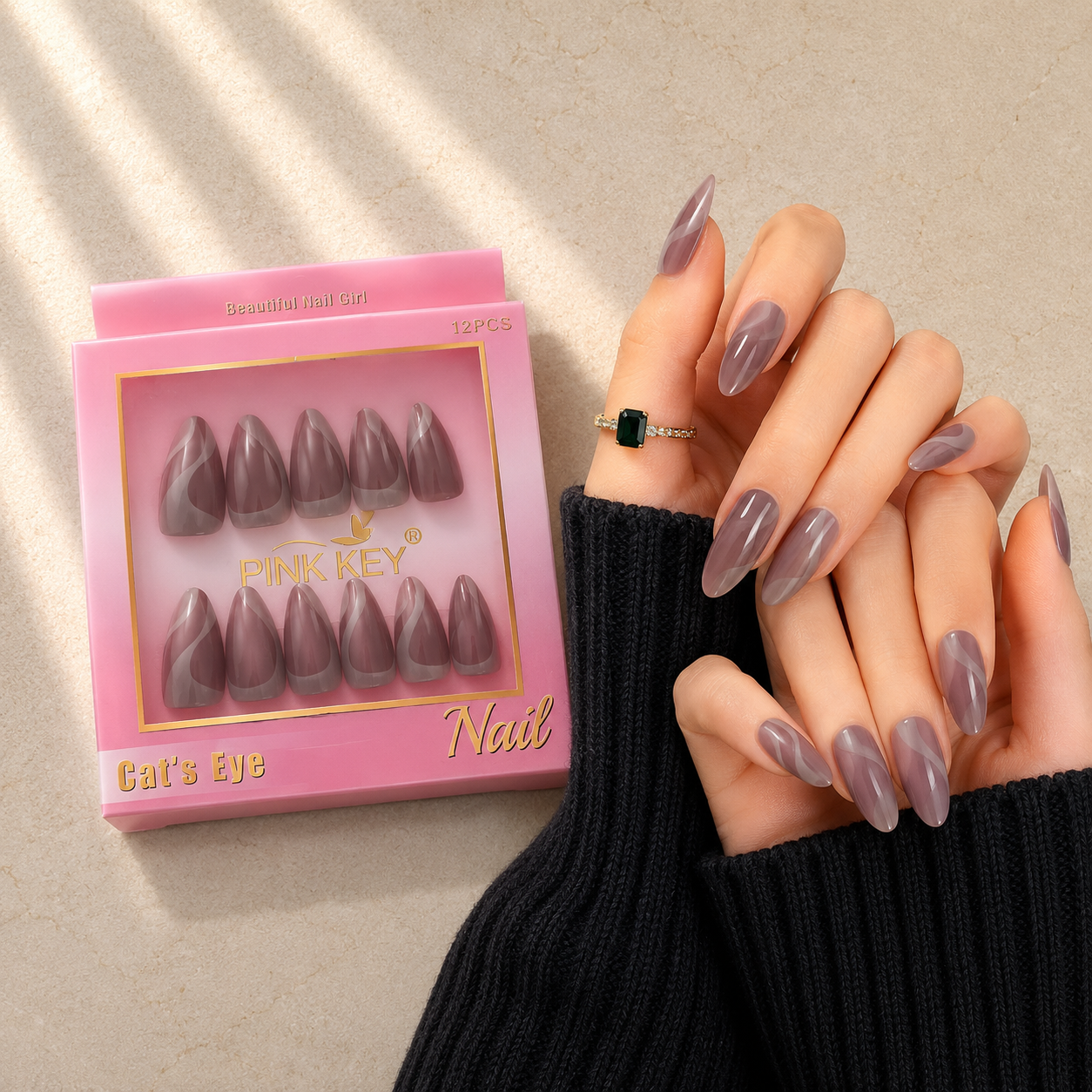 Pink Key High-End Wearable Nail Art #01 - PK24091 (12 Pcs)
