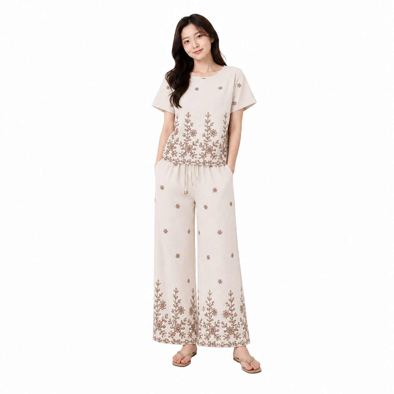 Floral Embroidered Co-ord Set - T-0679