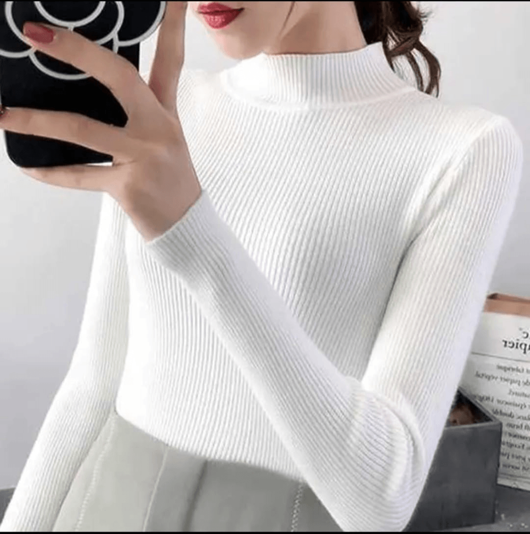 Women Mid Neck Underlay Casual Long Sleeve Sweater - 915#