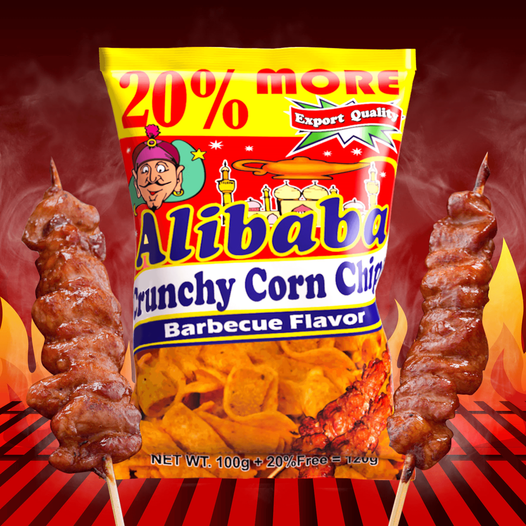 Alibaba Crunchy Corn Chips Barbecue Flavor - 120g