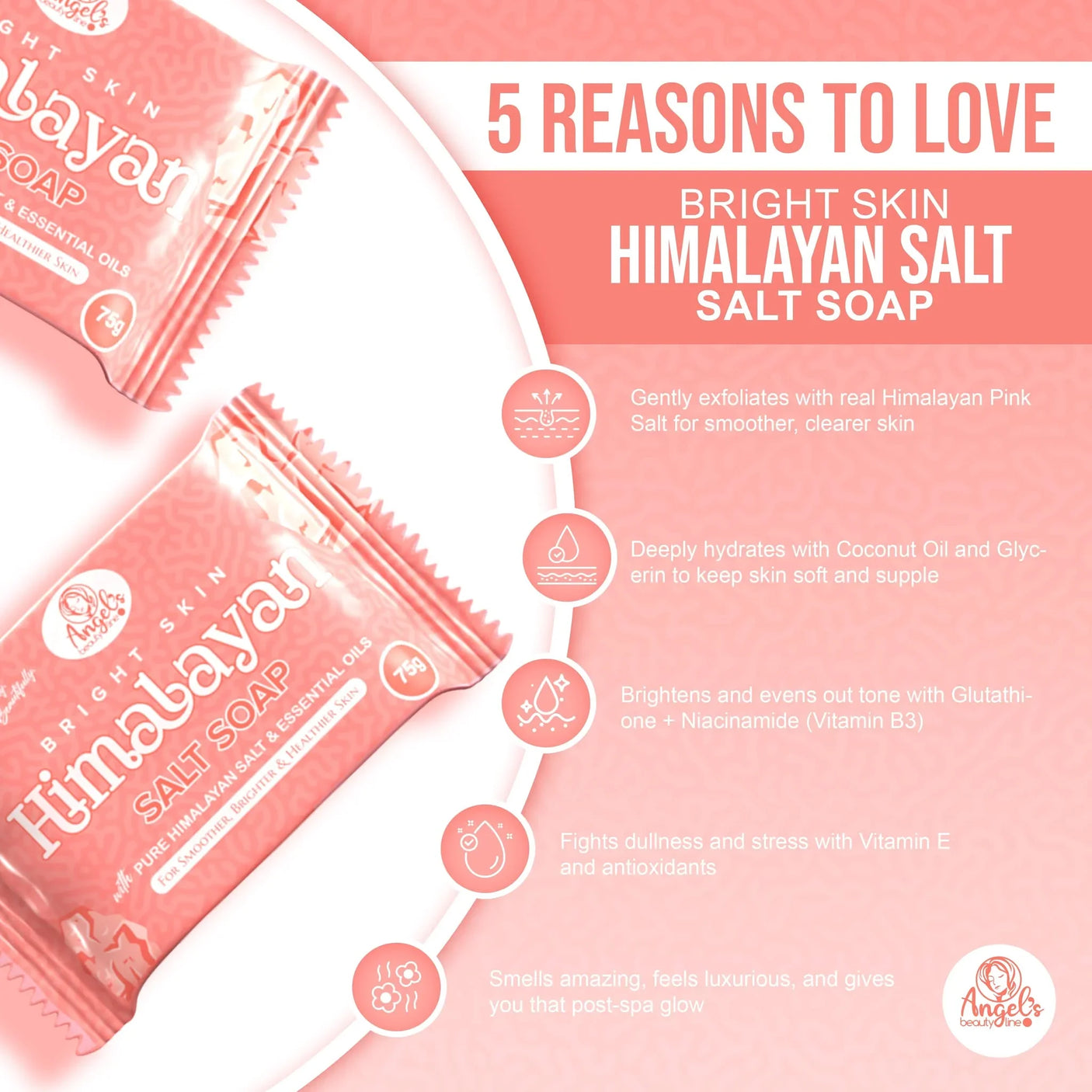 Angel’s Beautyline Bright Skin Himalayan Salt Soap - 75g (Pack of 5)