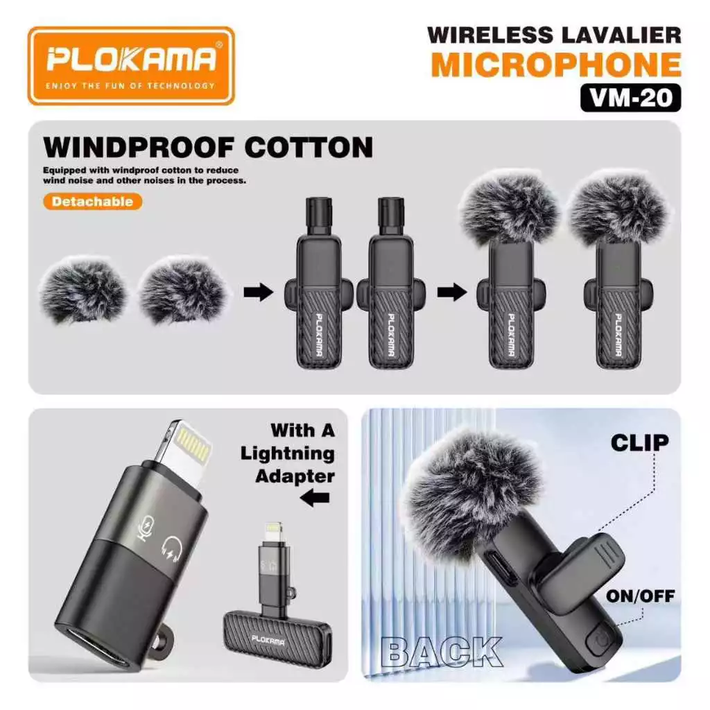 Plokama Wireless Microphone For Live Show Interview & Vlog VM-20