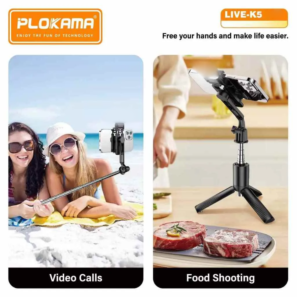 Plokama Live Streaming Bracket Tripod & Wireless Selfie Stick - K5