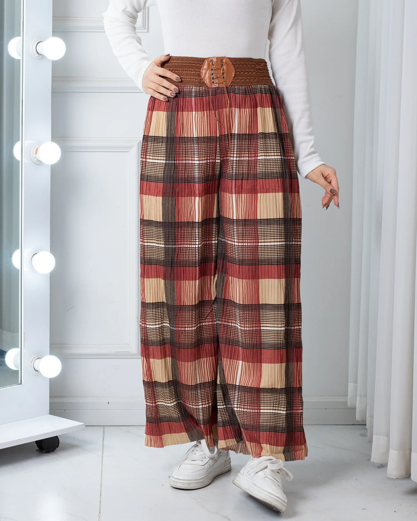 Women's GEPAIMEILIN Belt Wide-Leg Palazzo Pants K-BP-4