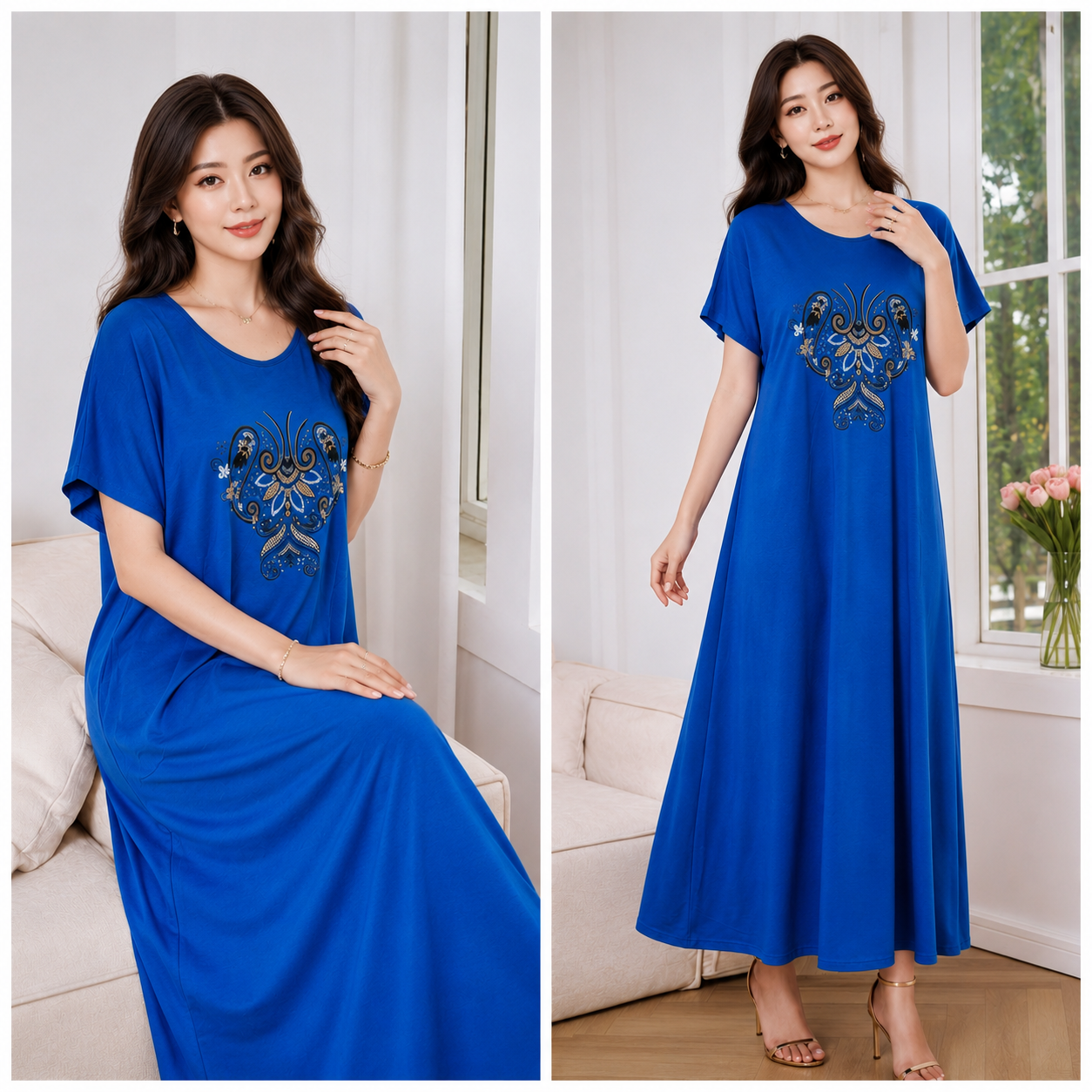 Elegant Embroidered Plus Size Maxi Dress - 6822#