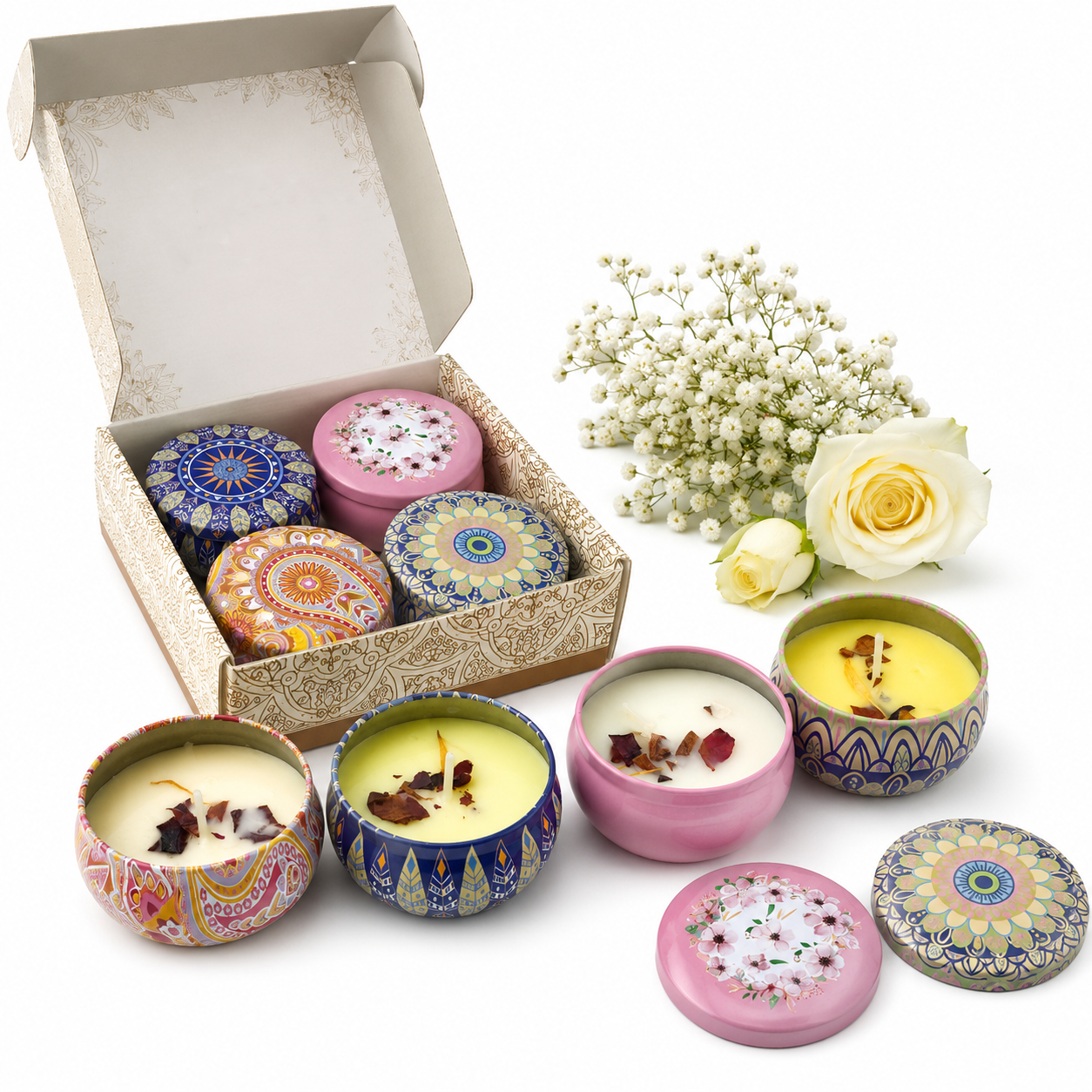 Scented Soy Wax Candle Gift Set - 4 Pcs Set