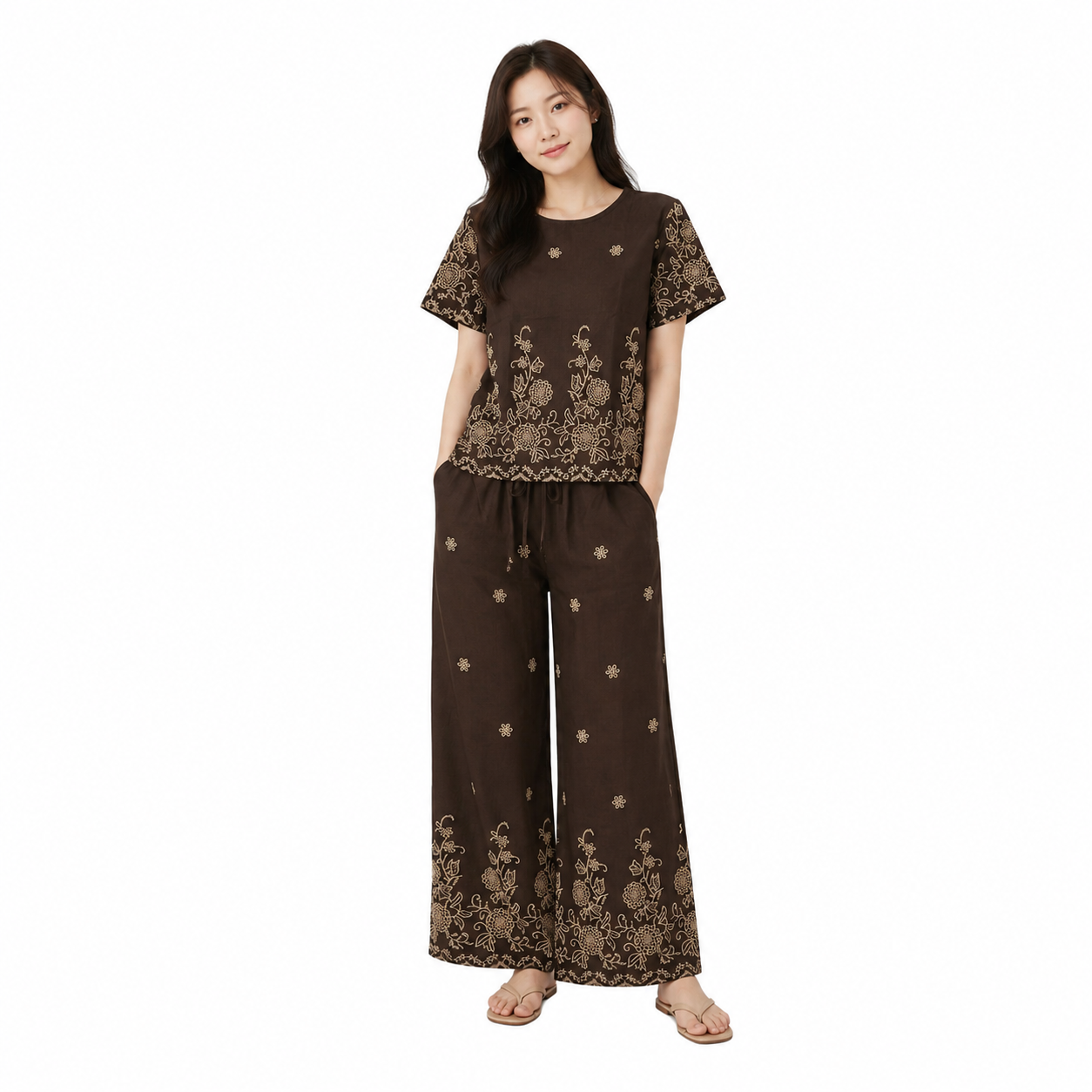 Floral Embroidered Co-ord Set - T-0679