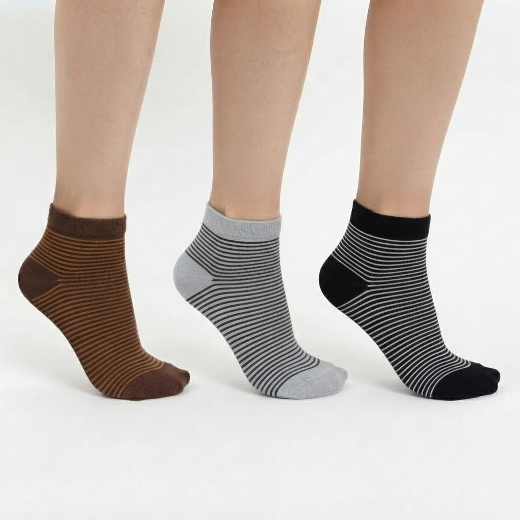 Women's Cotton Ankle Length Thumb Striped Socks - 3 Pairs (K-4-7)