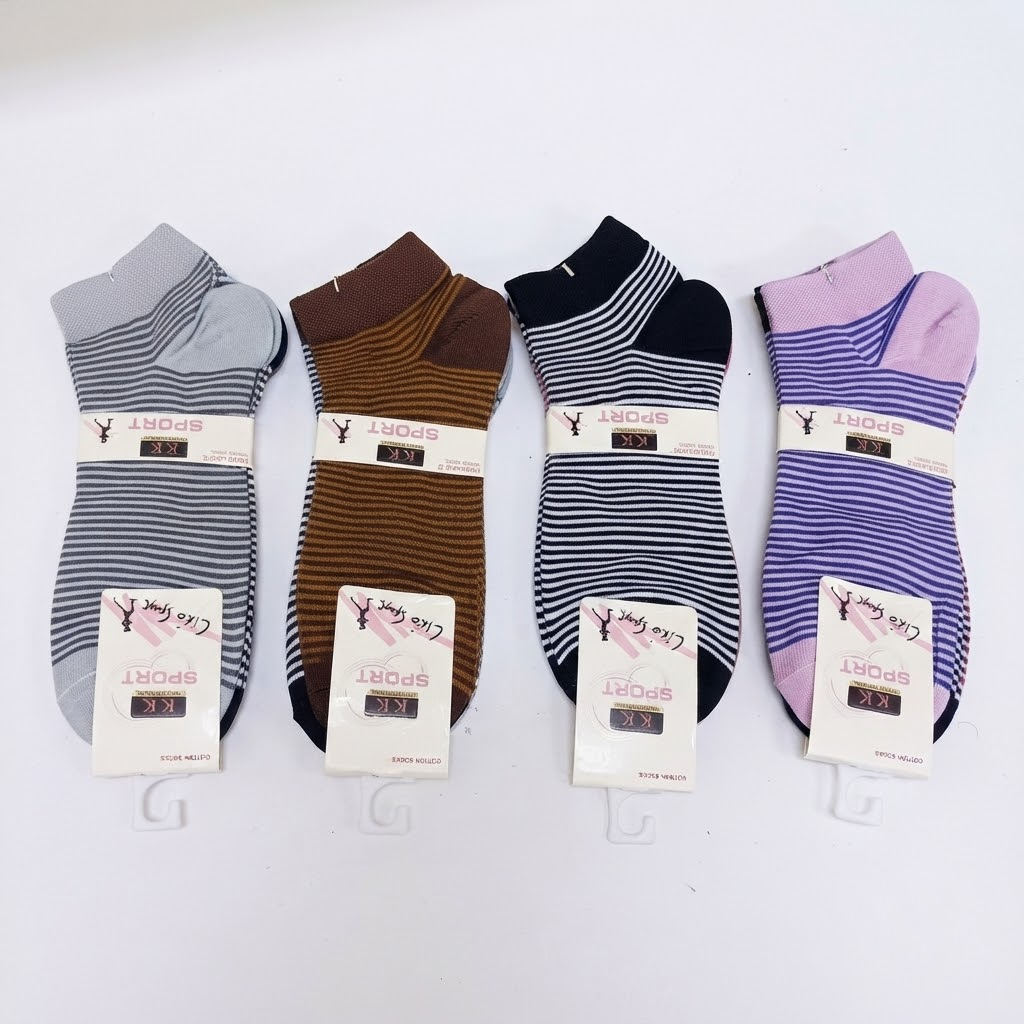 Women's Cotton Ankle Length Thumb Striped Socks - 3 Pairs (K-4-7)