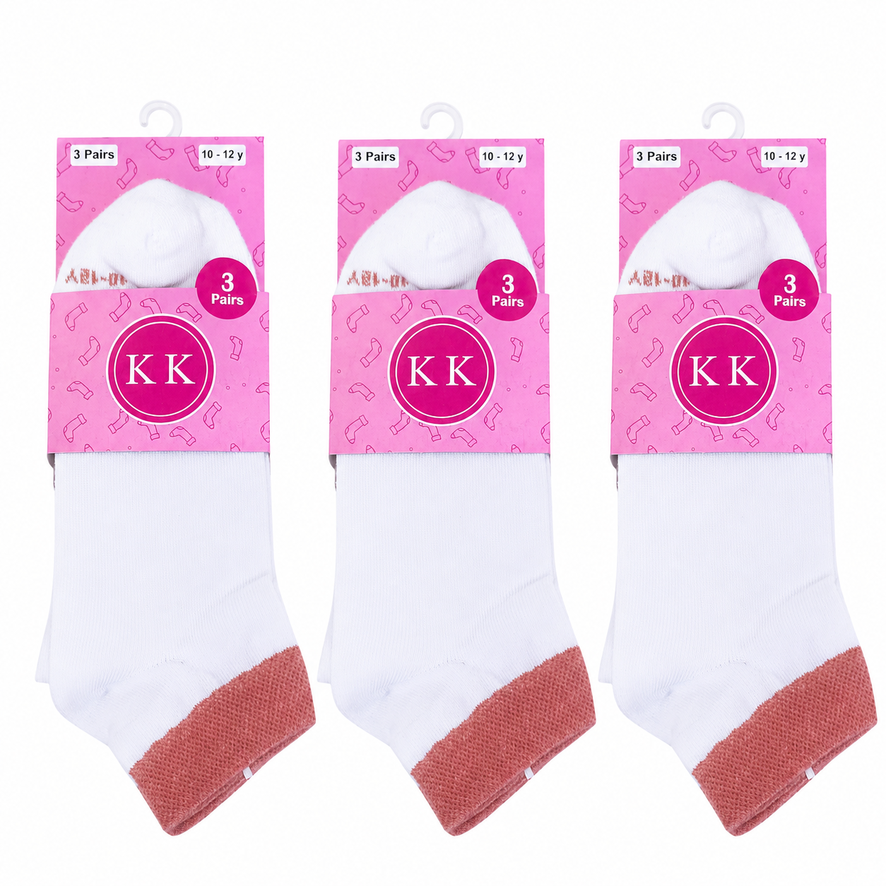 White Color Ankle Socks 3 Pairs Set - (10-12y)