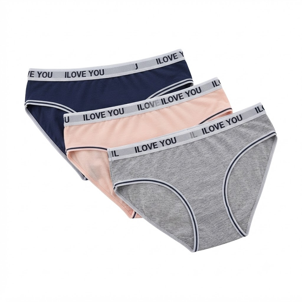 Women’s Briefs with “I LOVE YOU” Printed Panty 3 Pcs Set - AB141