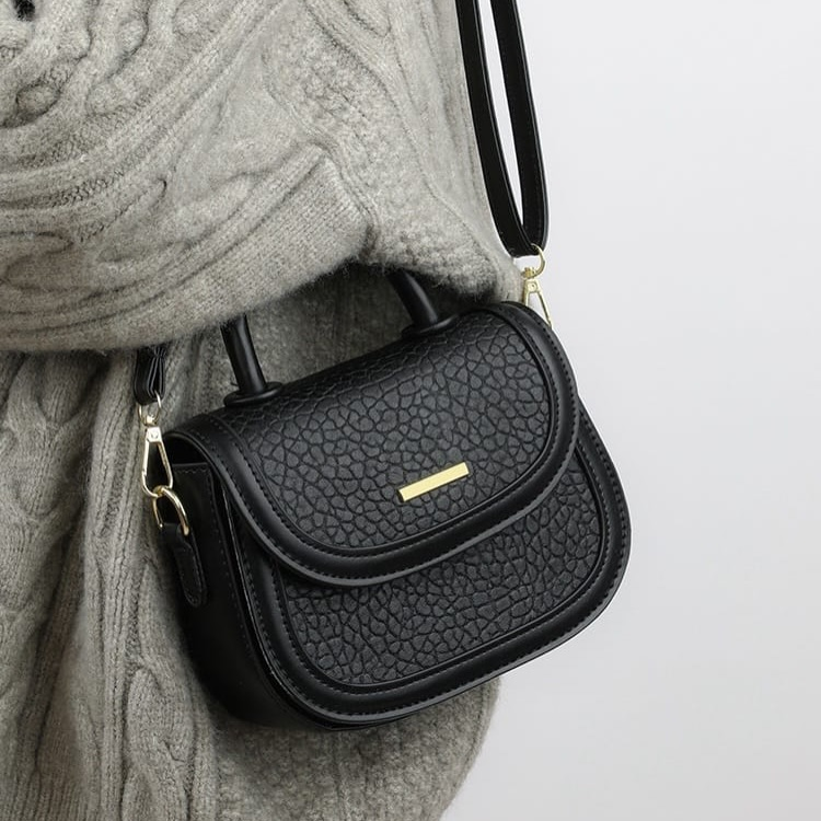 Textured Leather Top Handle Crossbody Bag - 7551