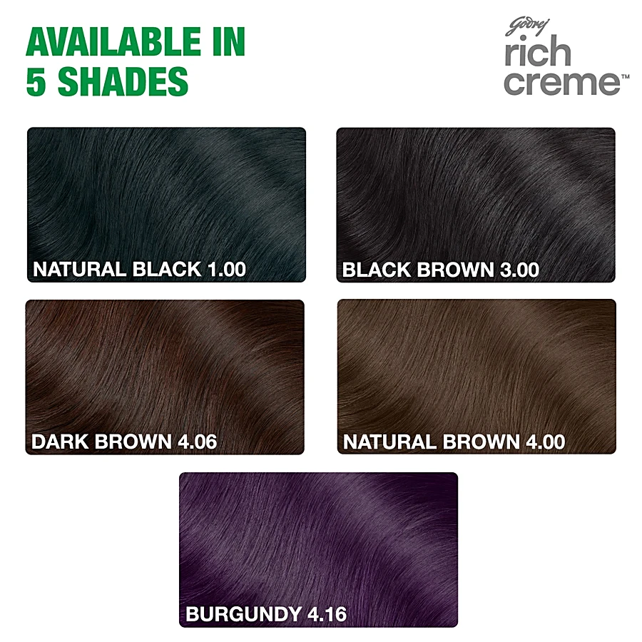 Godrej Rich Creme Hair Color Black Brown 3.00 - 20g + 20ml