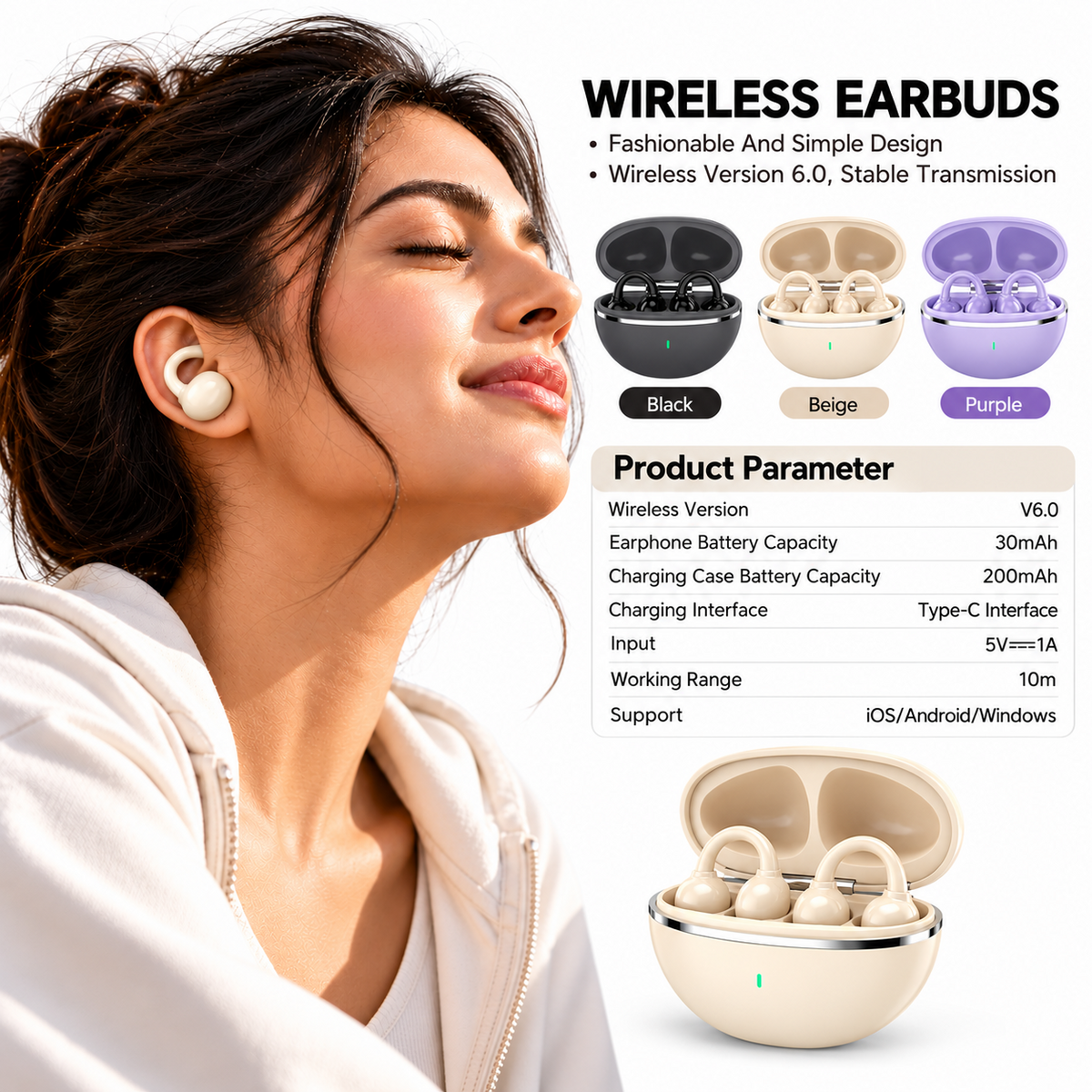 Stereo Earphones Premium Wireless With Charging Case - V6.0