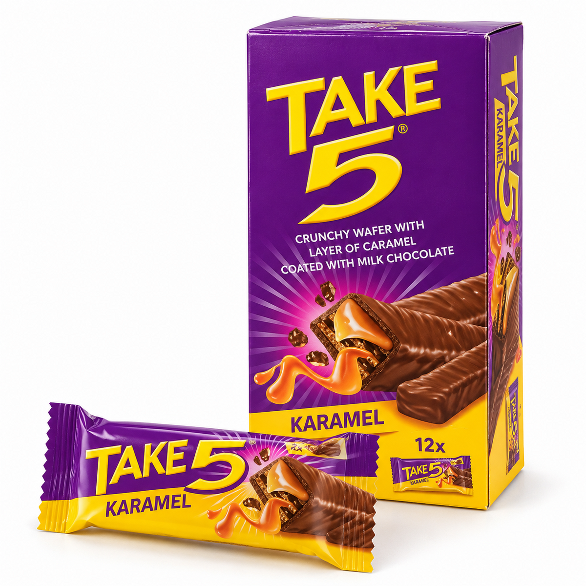Take 5 Karamel Chocolate-Coated Wafer Bars - 12Pcs