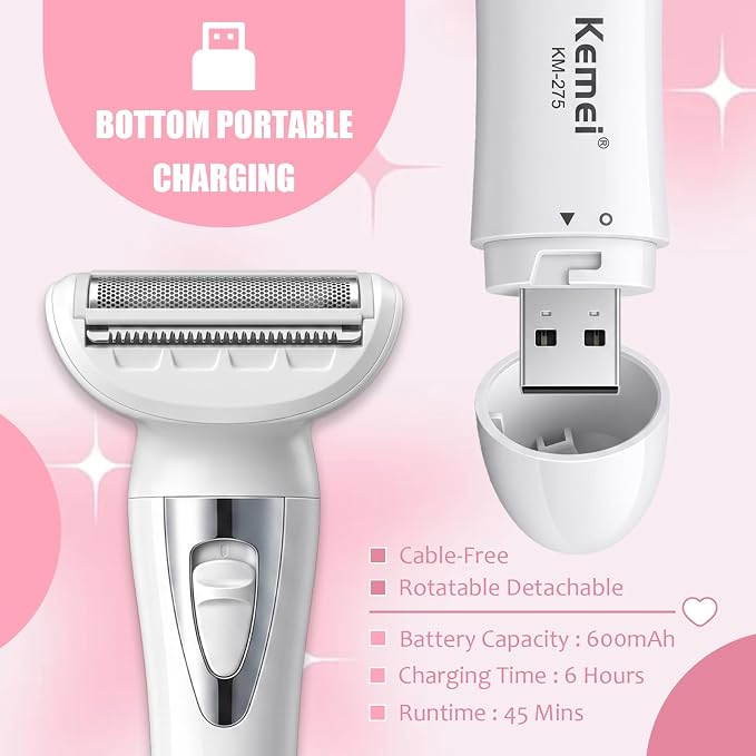 Kemei 5-in-1 Rechargeable Women's Electric Shaver - KM275