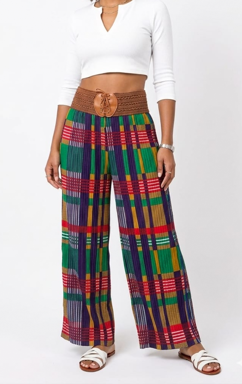 Women's GEPAIMEILIN Belt Wide-Leg Palazzo Pants K-BP-4