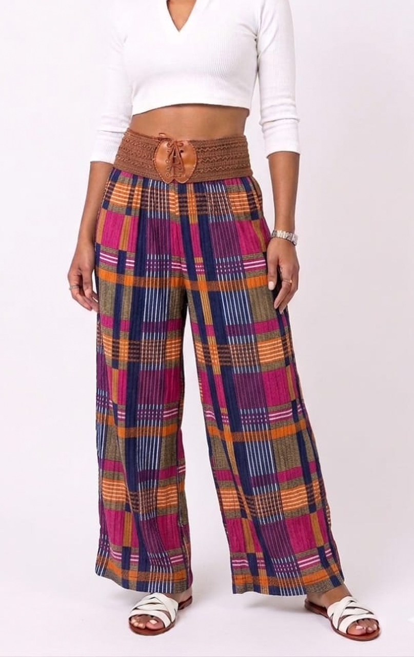 Women's GEPAIMEILIN Belt Wide-Leg Palazzo Pants K-BP-4