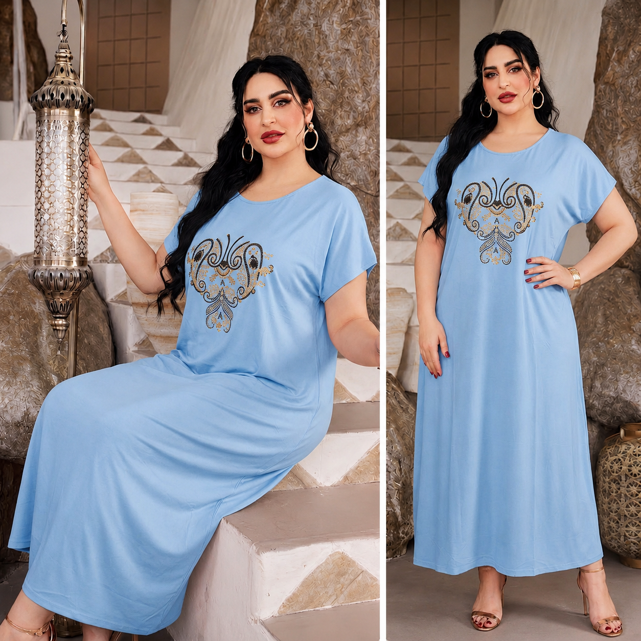 Elegant Embroidered Plus Size Maxi Dress - 6822#