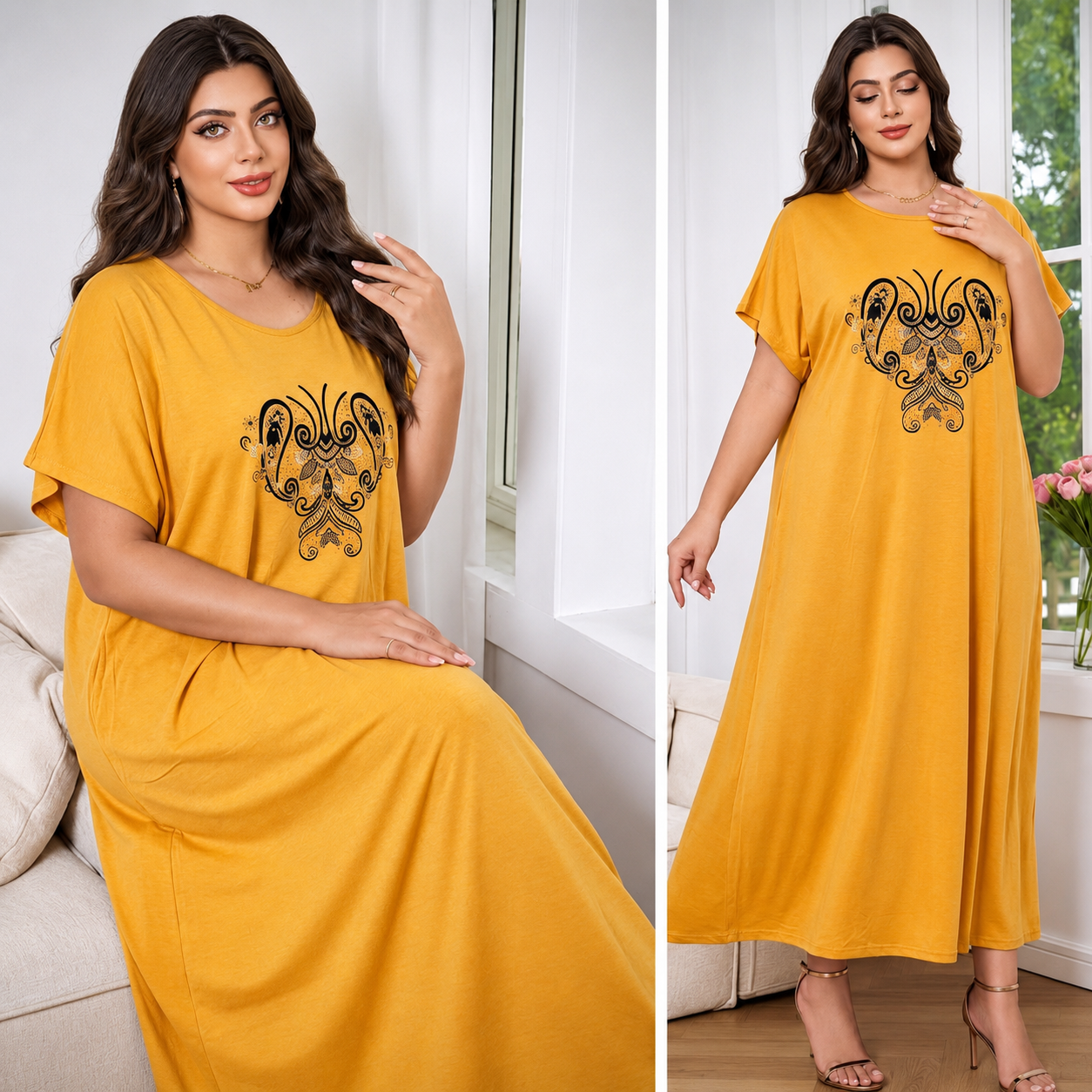 Elegant Embroidered Plus Size Maxi Dress - 6822#