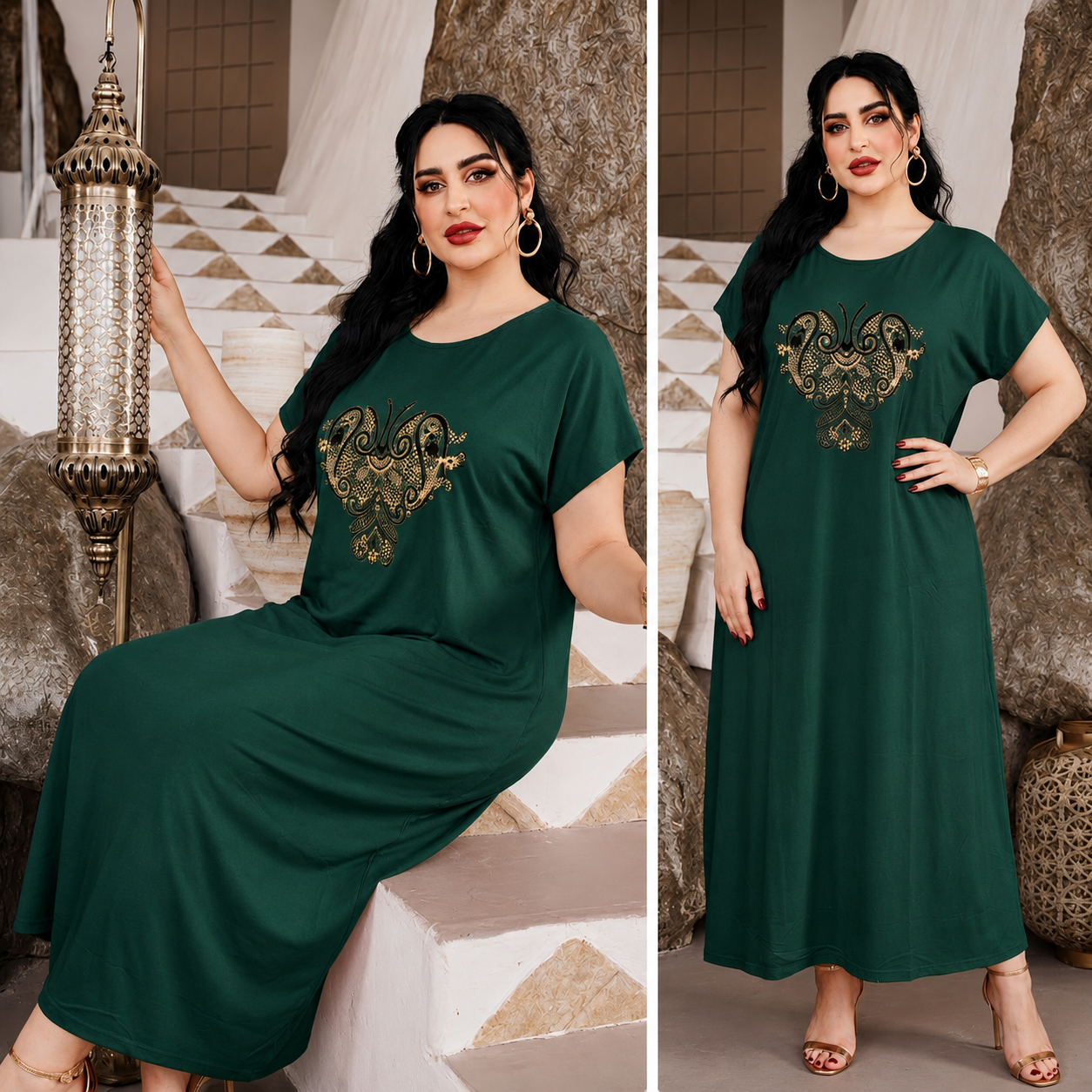 Elegant Embroidered Plus Size Maxi Dress - 6822#