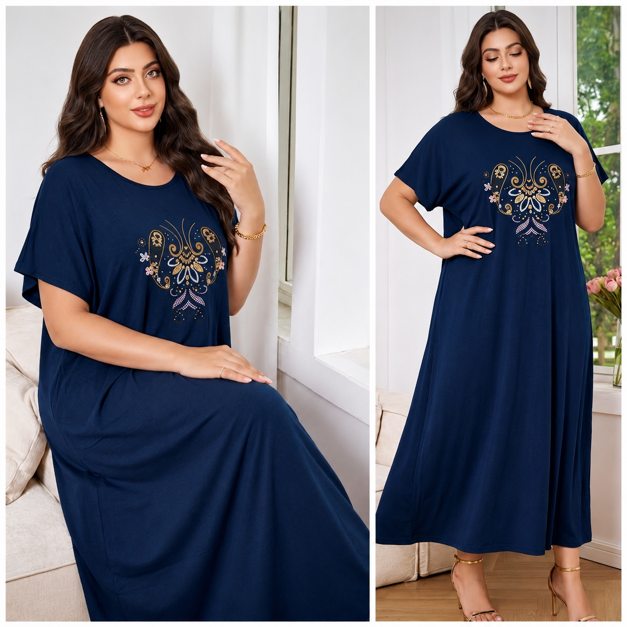 Elegant Embroidered Plus Size Maxi Dress - 6822#
