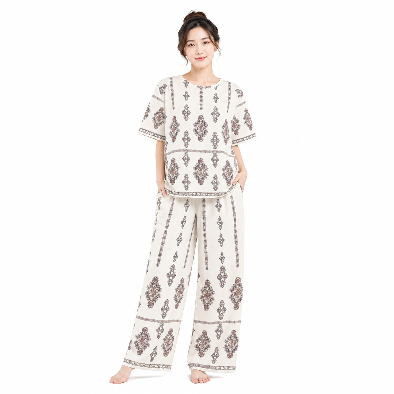 Women's Soft Cotton Printed Top & Palazzo Set – T-0621