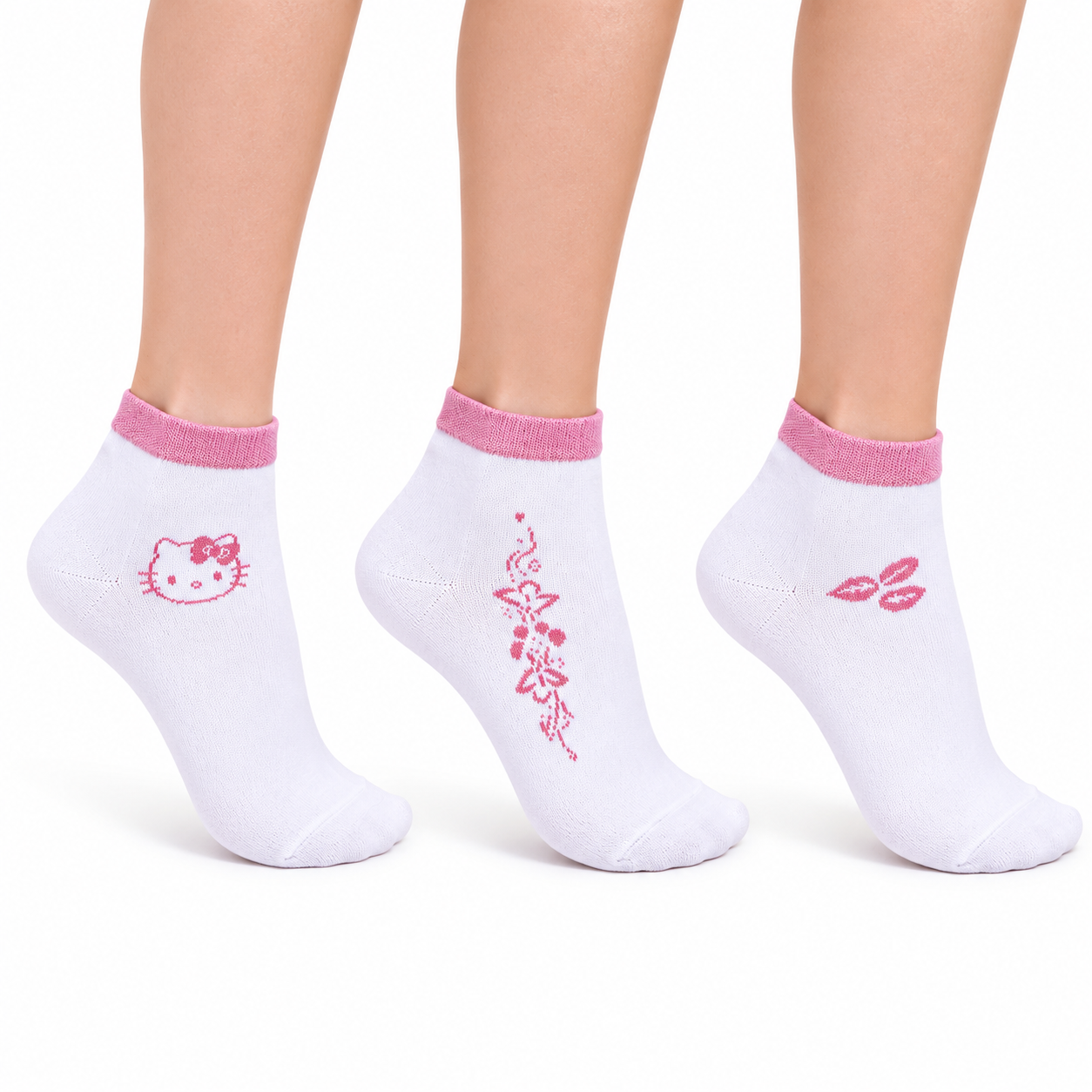 Cartoon Embroidery Cotton Ankle Length Socks 3 Pairs Set - ALS3P01
