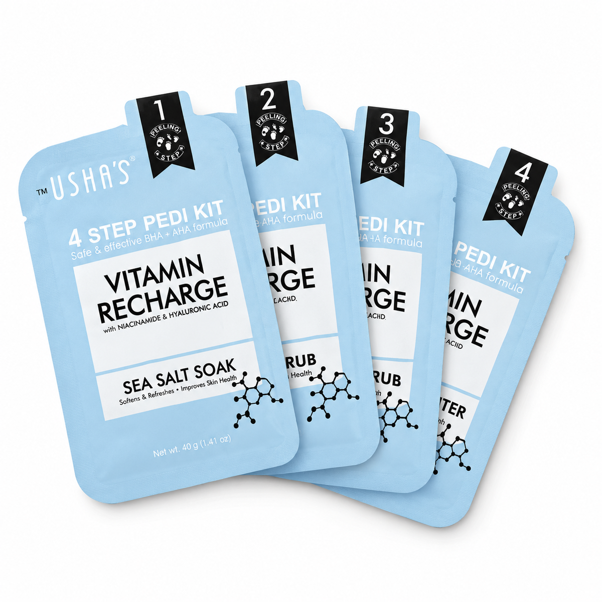 Ushas Vitamin Recharge 4 Step Pedi Kit - 4 Pcs × 20 g