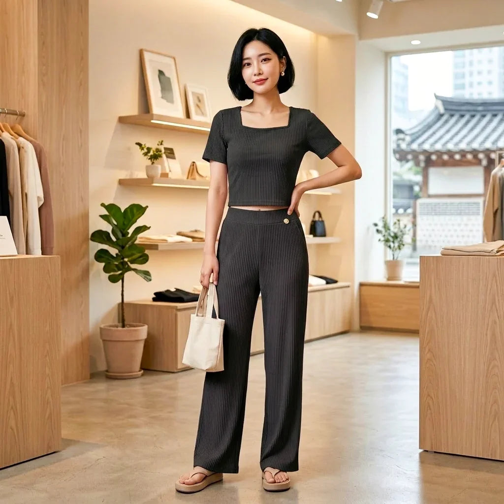 Women's Korean Style Classic Design Top & Pant M-719