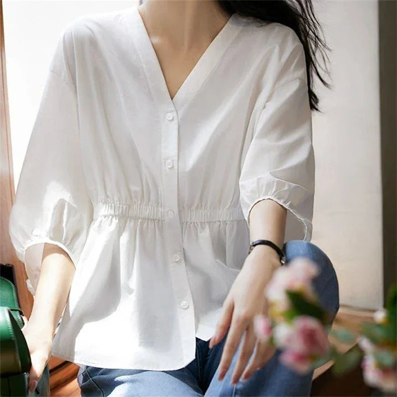 Women's V Neck Casual Fashion Top - 013