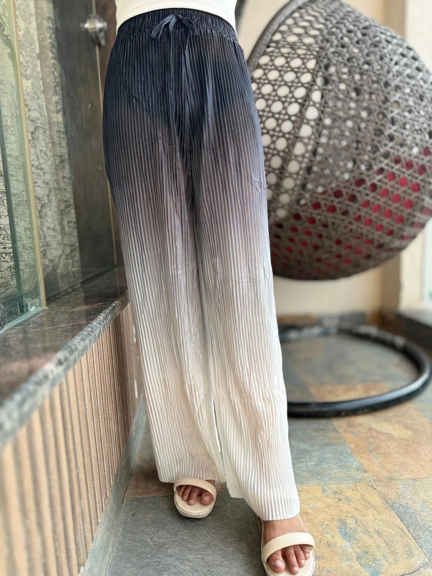 Women Casual Double Color Wide Leg Pants Z-120
