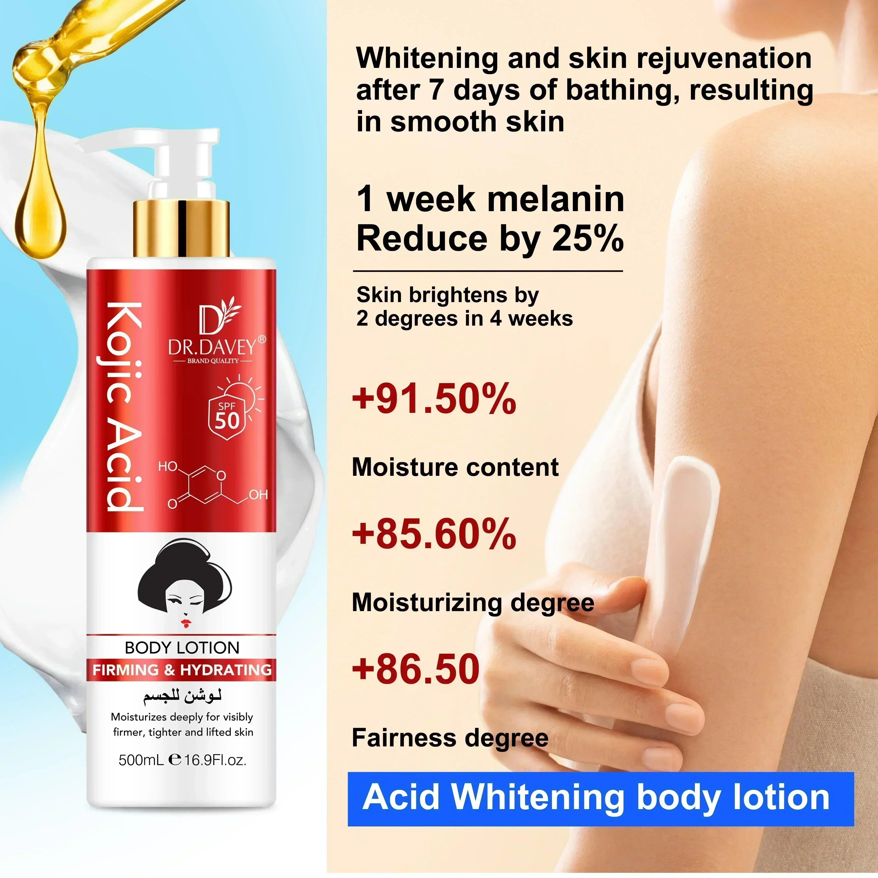 Dr. Davey Kojic Acid Body Lotion Hydrating SPF50 - 500ml