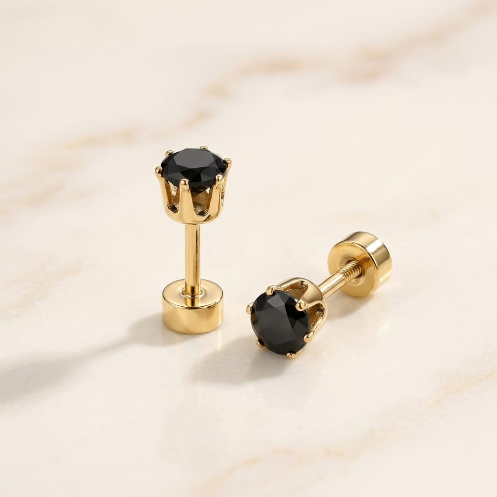 Golden Stainless Steel Stud Earings - 099