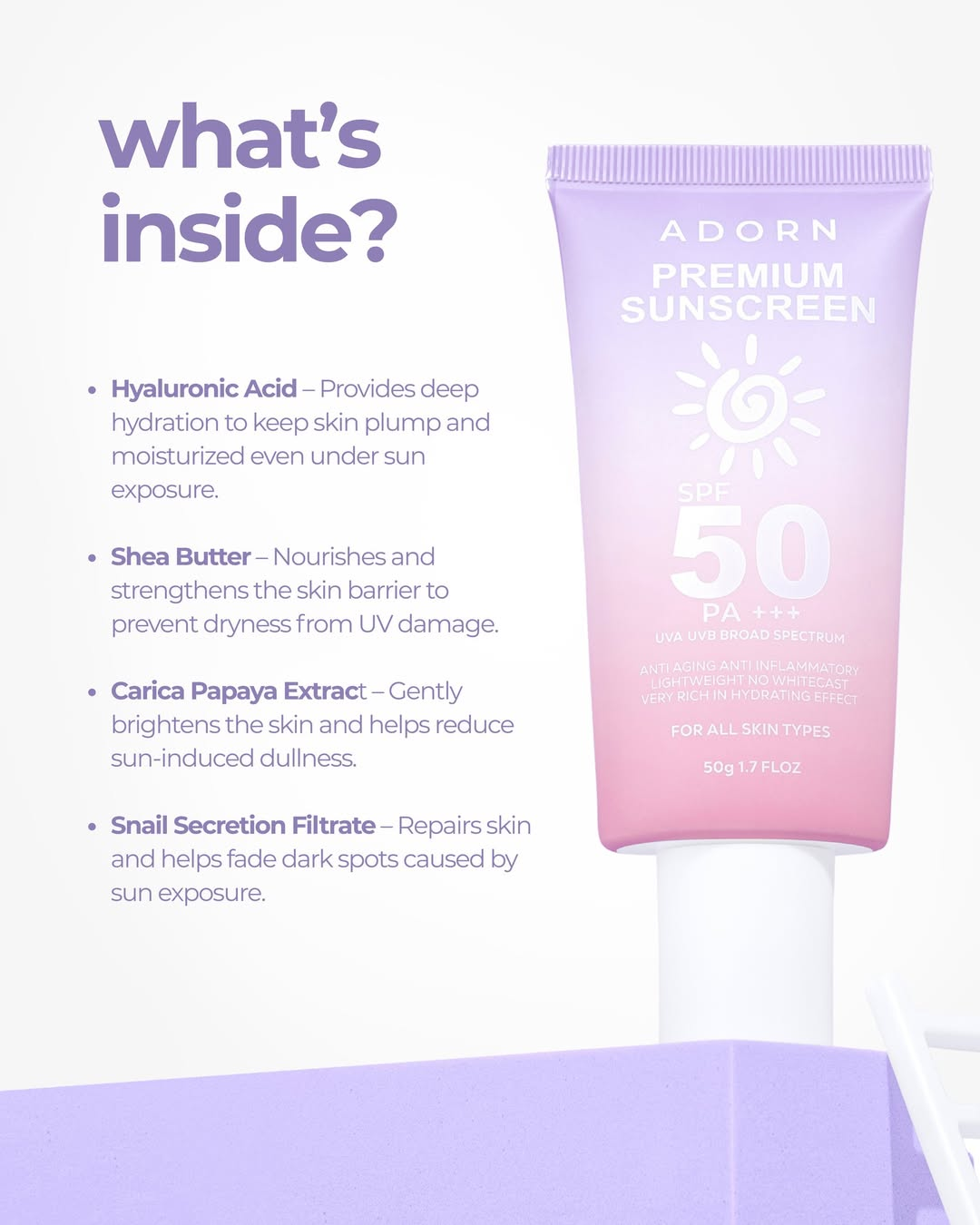 Adorn Premium Sunscreen SPF 50 PA+++ - 50g