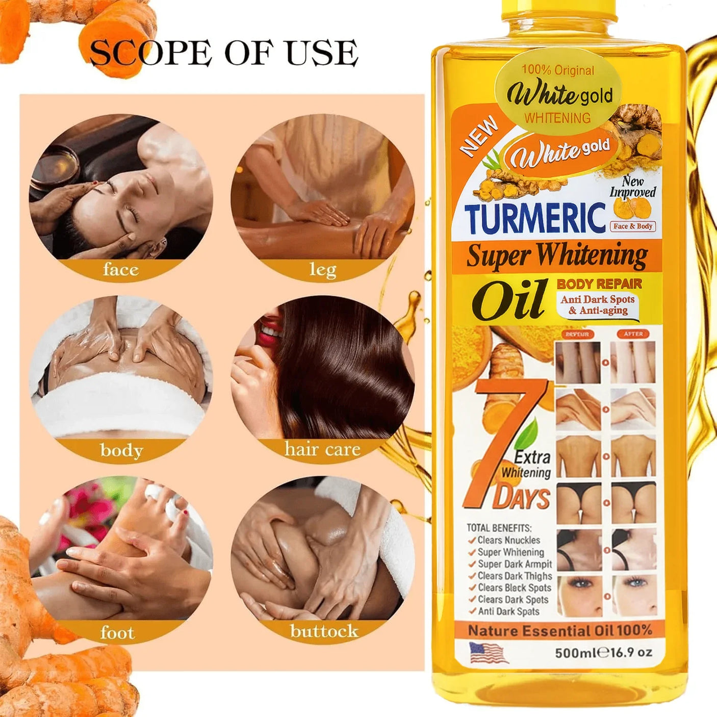 White Gold Turmeric Super Brightening Body Repair Oil - 500ml