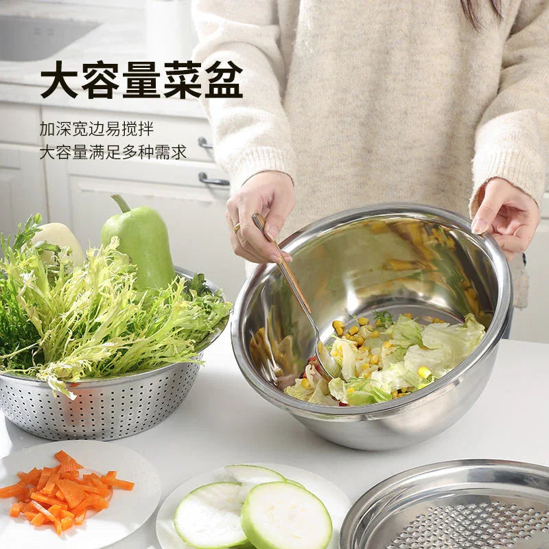 Multifunctional Stainless Steel Drain Basin 3 Pcs Set