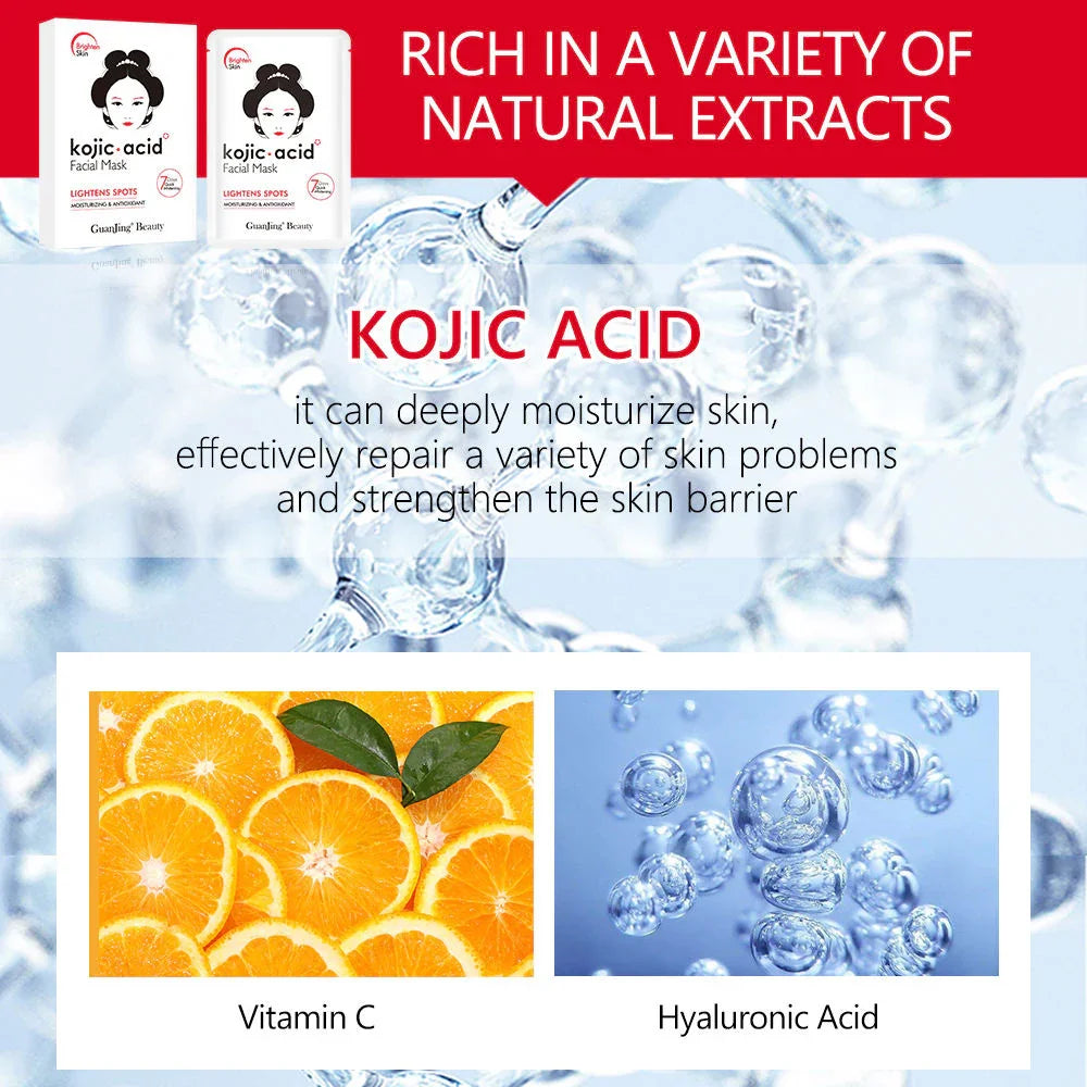 Guanjing Beauty Brighten Skin Kojic Acid Facial Mask - 25ml × 5Pcs