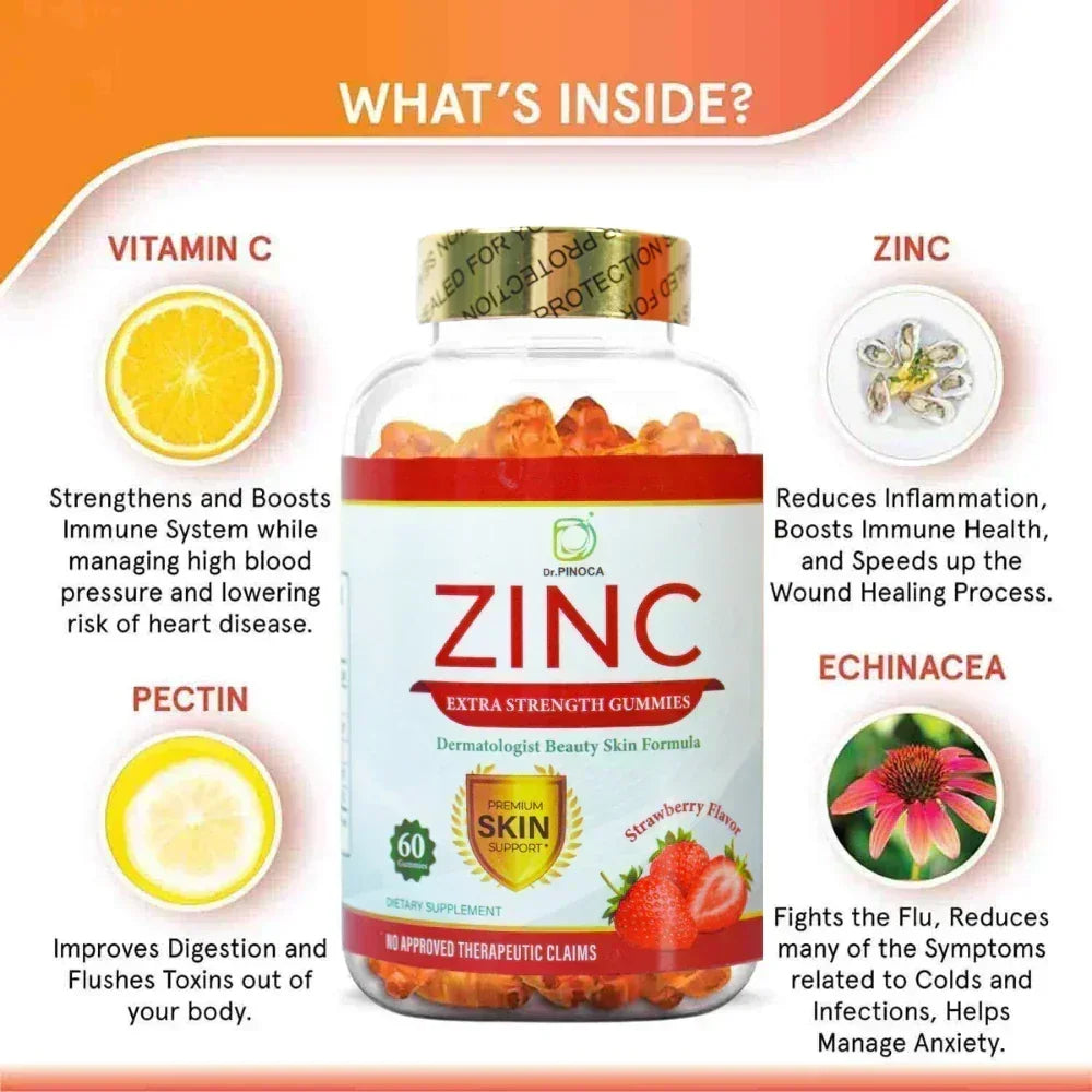 Dr. Pinoca Zinc Extra Strength Gummies Strawberry Flavour - 60 Gummies