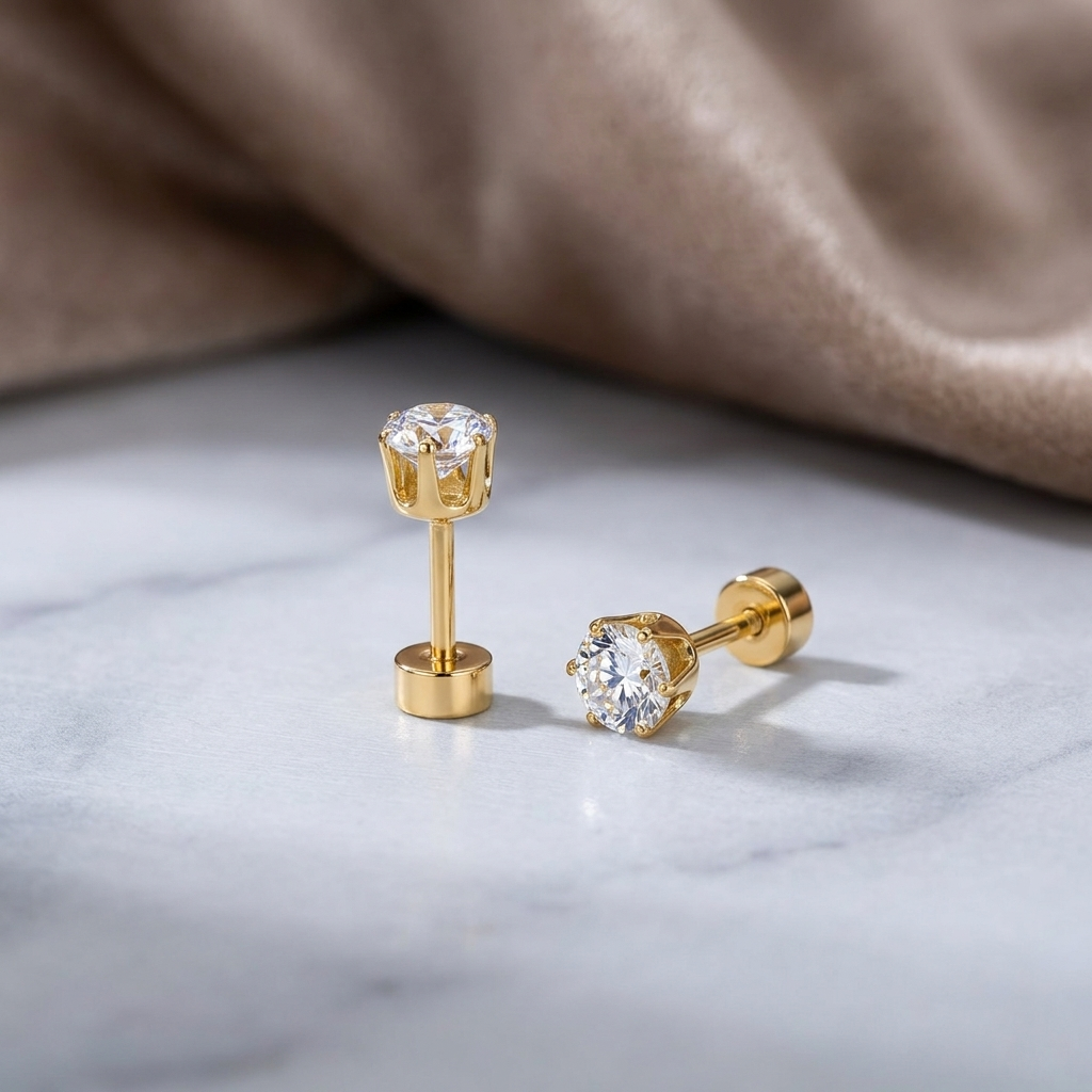 Golden Stainless Steel Stud Earings - 099